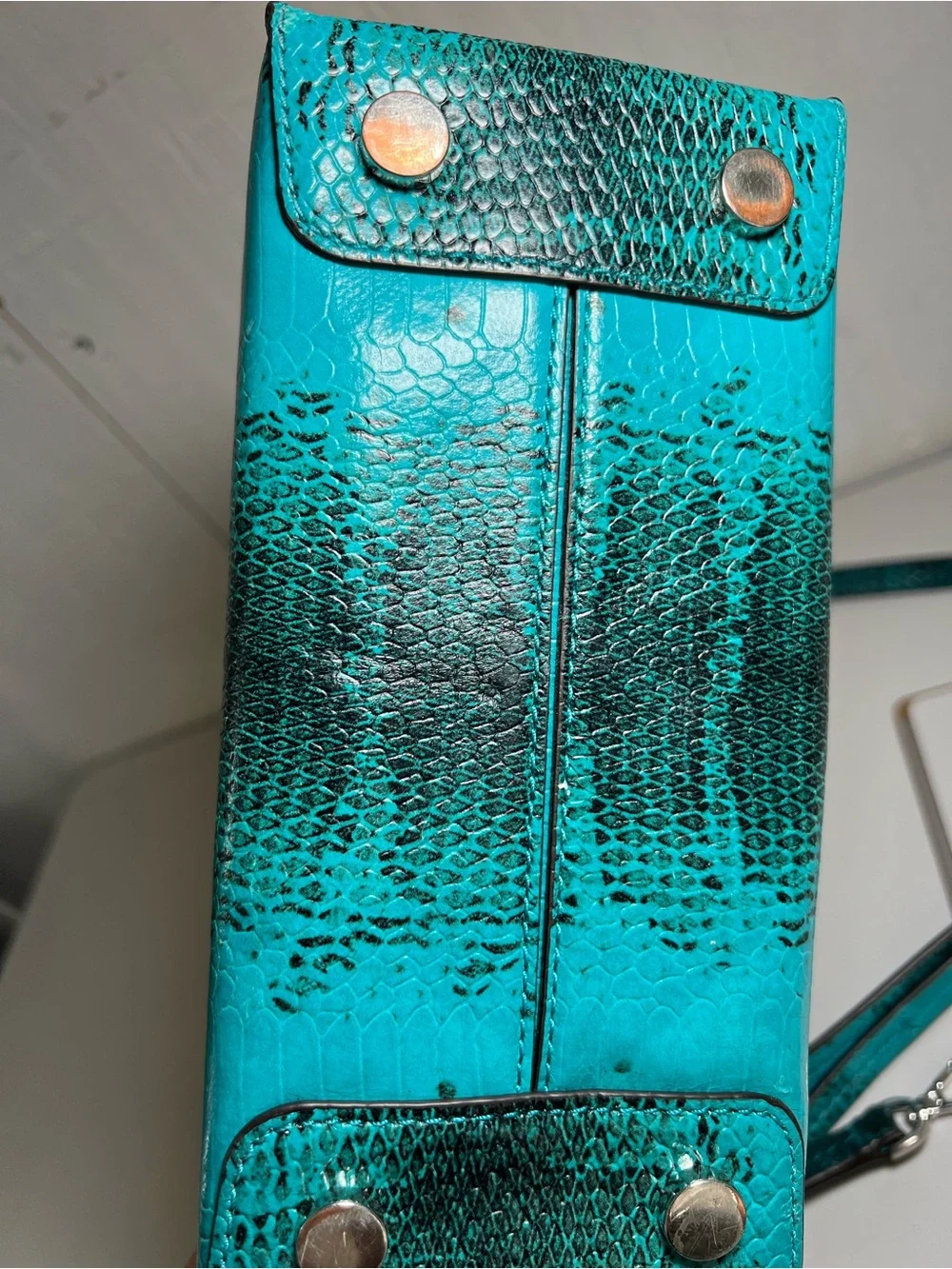 Michael Kors Teal Turquoise Snake-Embossed small handbag purse with strap MK bag - Picture 5 of 8